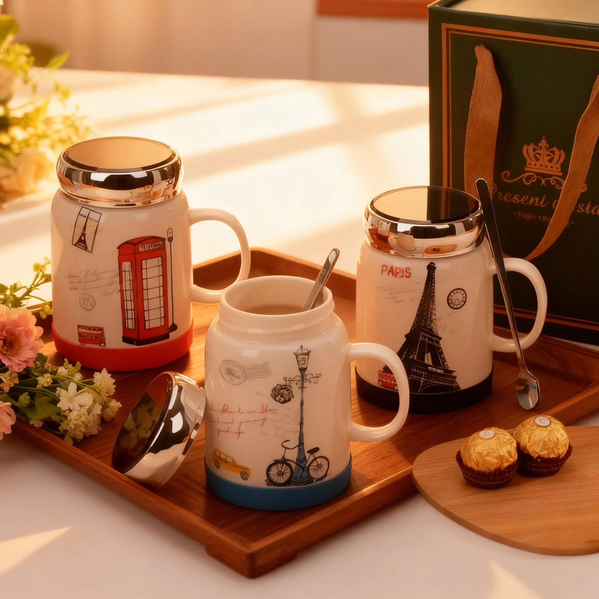 European Landmark Mug Gift Set with Spoon & Box | Large 500ml Travel-Inspired Coffee Cup