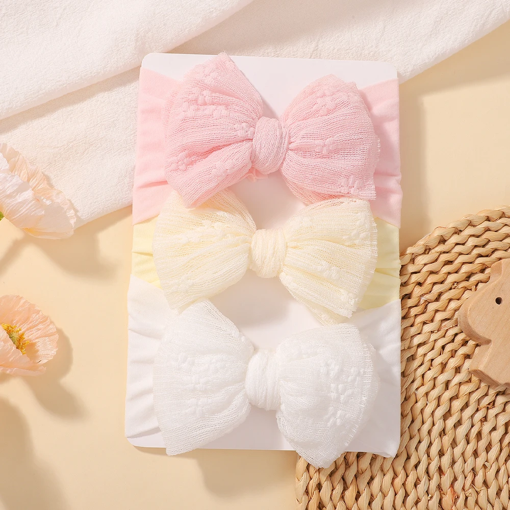 

3Pcs/Set Baby Girls Headband Embroidery Bowknot Elastic Soft Cotton Adjustable for Newborn Toddler 0-24 Months Hair Accessories