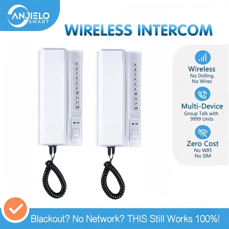 

ANJIELO SMART Wireless Intercom, 9999 Units, 500M Range, No WiFi/Network, Battery Backup, for Home/Office