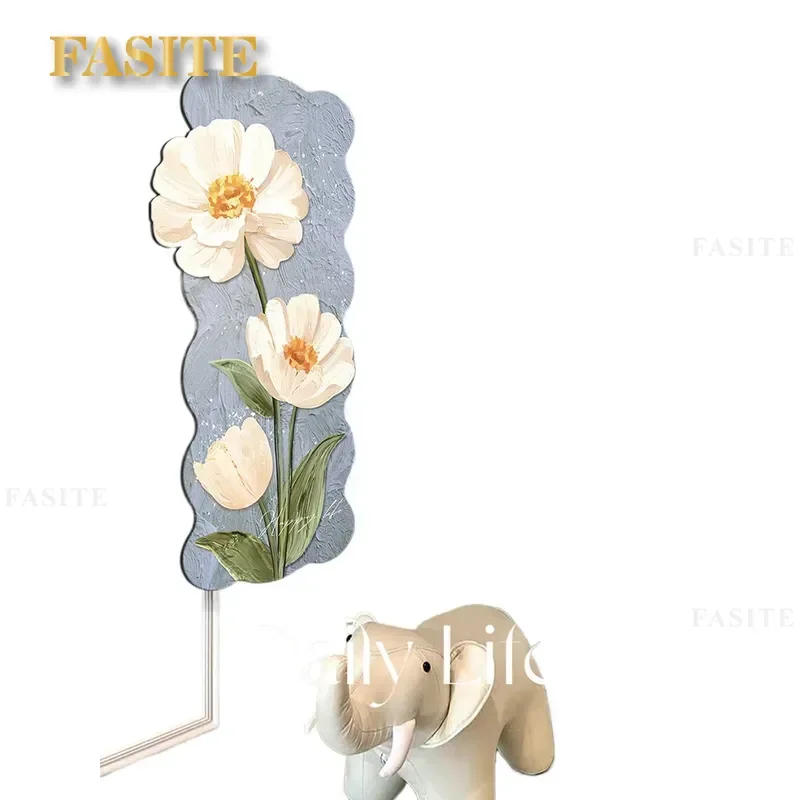For Bedroom Decorative Full Body Mirror Hidden Sliding Mural Cream Style Flower Painting Invisible Wall Hanging Art Furniture