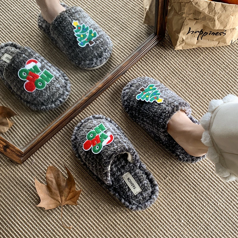 Casual Cotton Slippers Warm Plush Inner Soft Cushioned Insole Non Slip House Footwear for Indoor Household Scenes