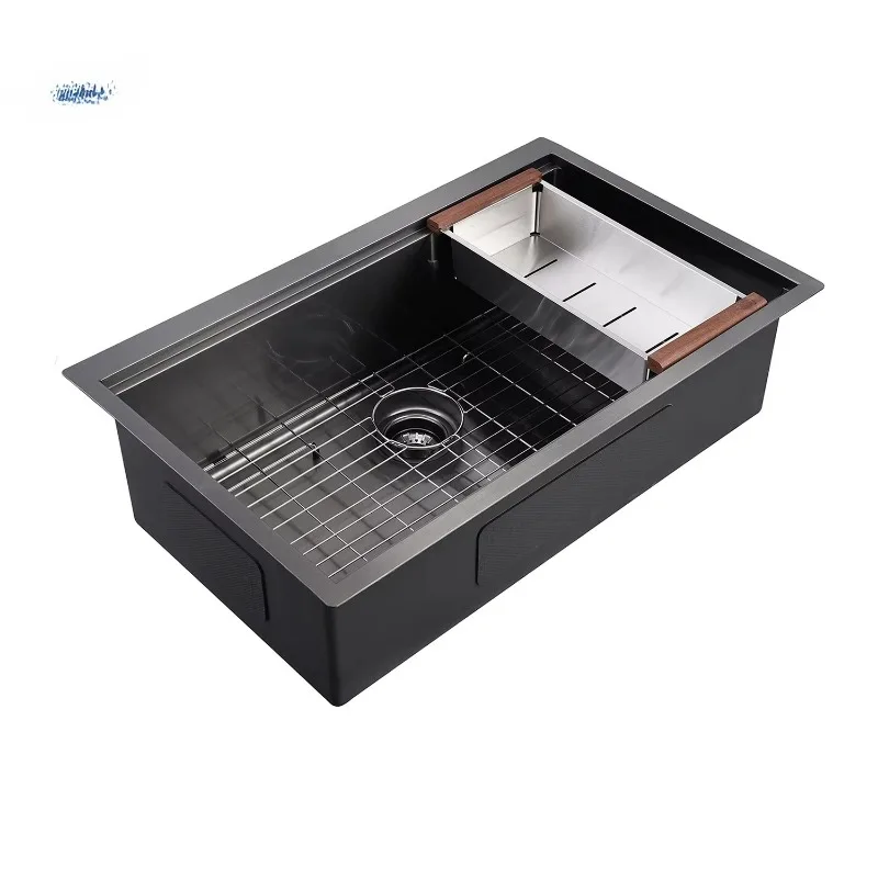 

33 inch PVD nano base workstation sink size 16 bronze black handmade kitchen sink
