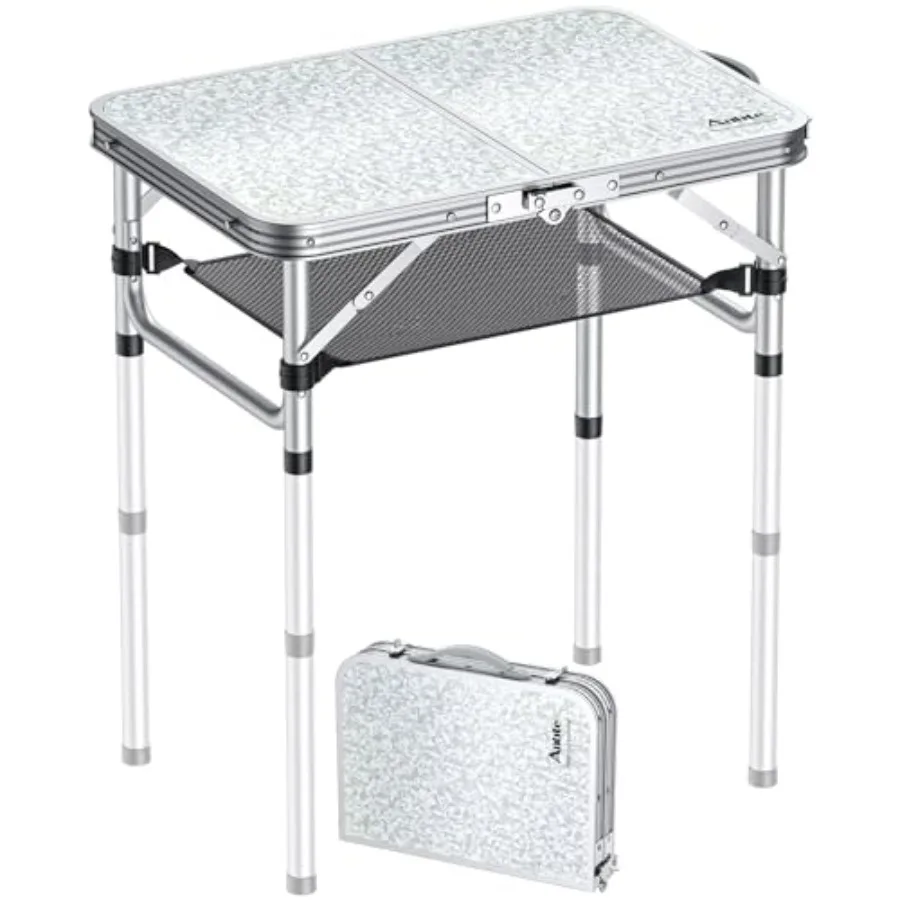 

Складной походный стол 2 фута, 3 регулируемые высоты, 26,3 дюйма, алюминиевый, маленький, с сеткой для хранения, легкий, портативный, ручной