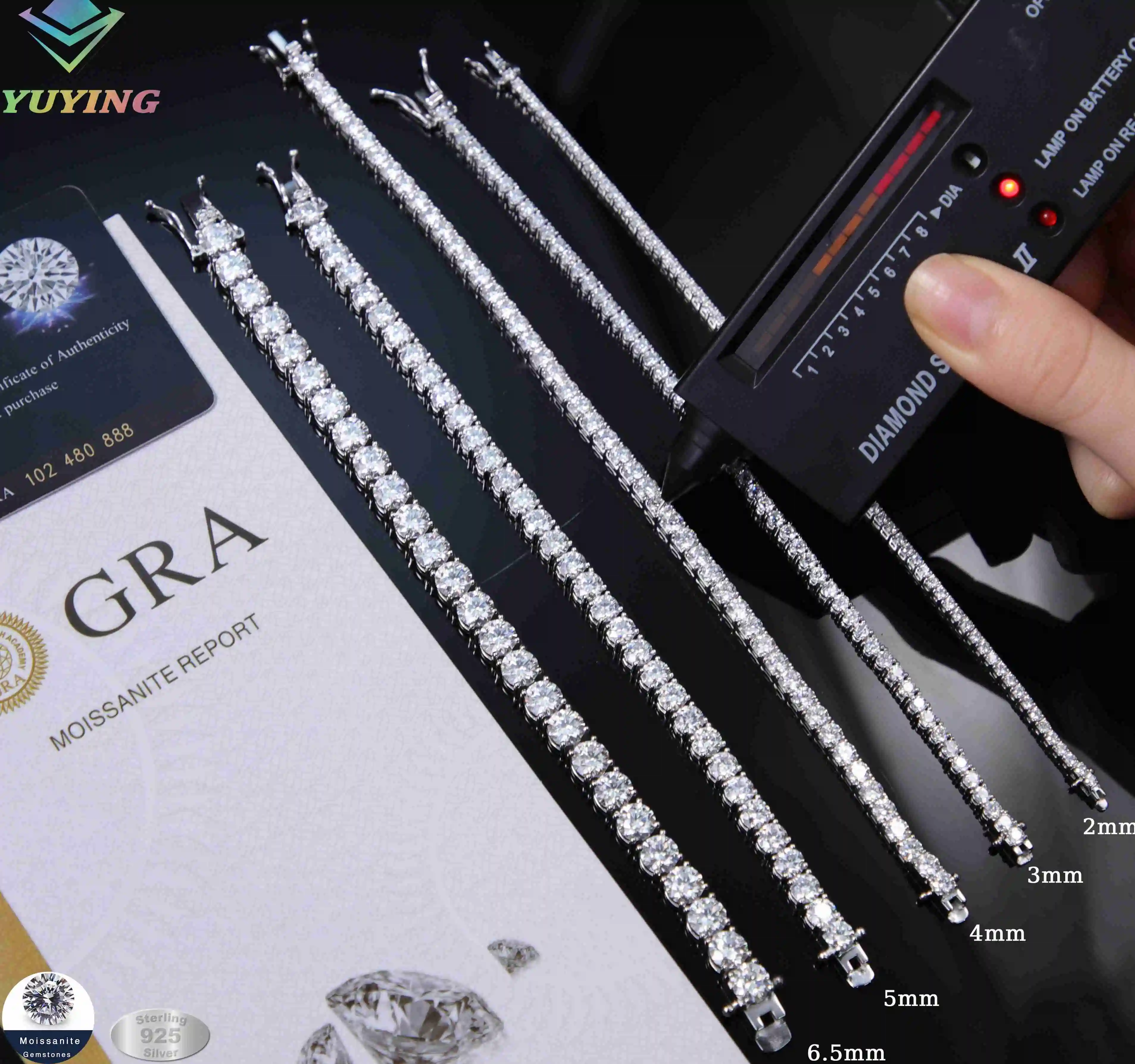 Price Factory 18K Gold S925 Silver 2mm~5mm Wide Tennis Chain Pass the Diamond Tester Moissanite Diamond Tennis Bracelets.