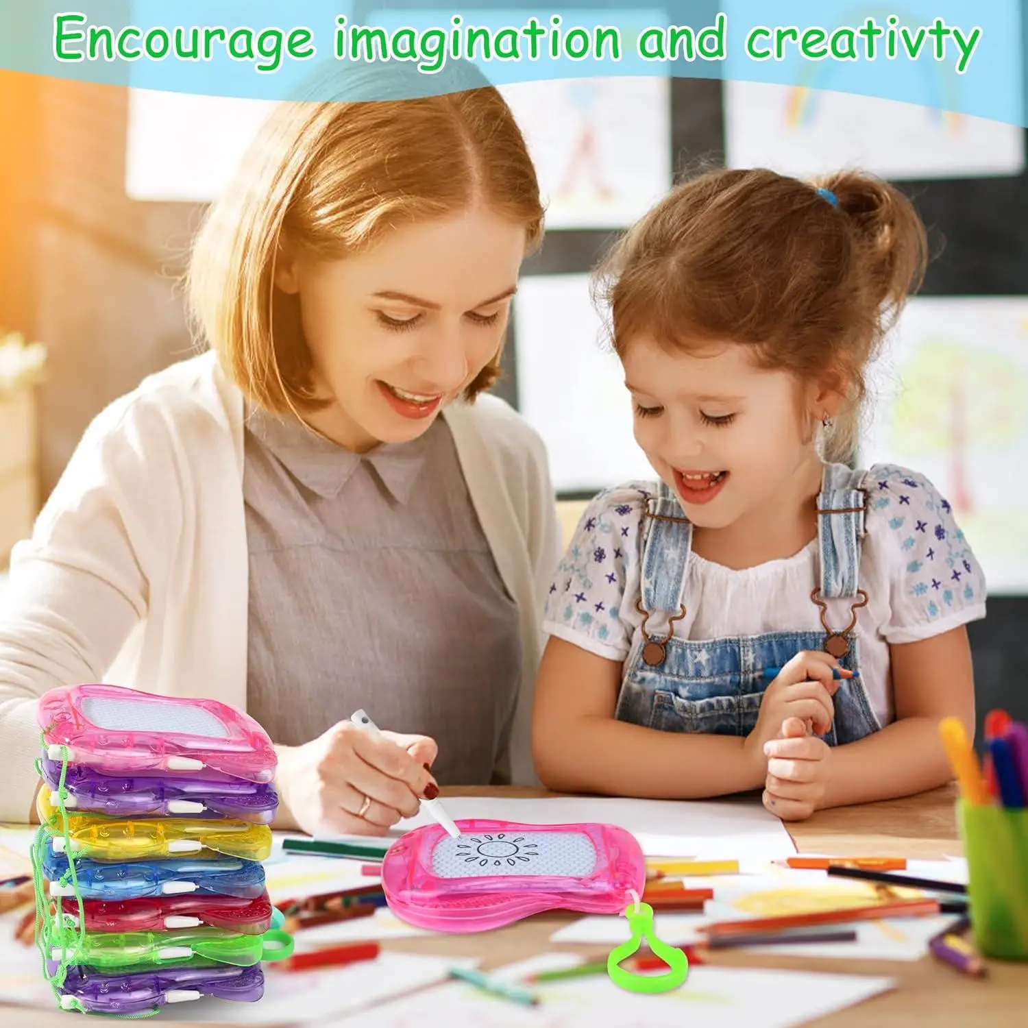 10-40PCS Mini Magnetic Drawing Board Keychain  Doodle Pad with Stylus Portable Toy Erasable Writing Board Educational Kids Gift