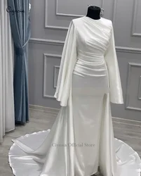 Ciynsia Customized Vestidos De Novia 2026 Silk Satin Muslim Wedding Dresses Mermaid Long Sleeves Ivory Bridal Gowns for Bride