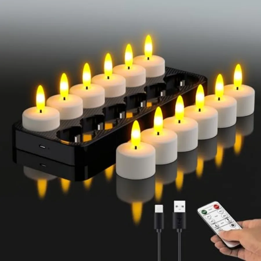 

Перезаряжаемые светодиодные чайные свечи с USB-зарядной базой и пультом дистанционного управления с таймером - беспламенные мерцающие свечи на батарейках для