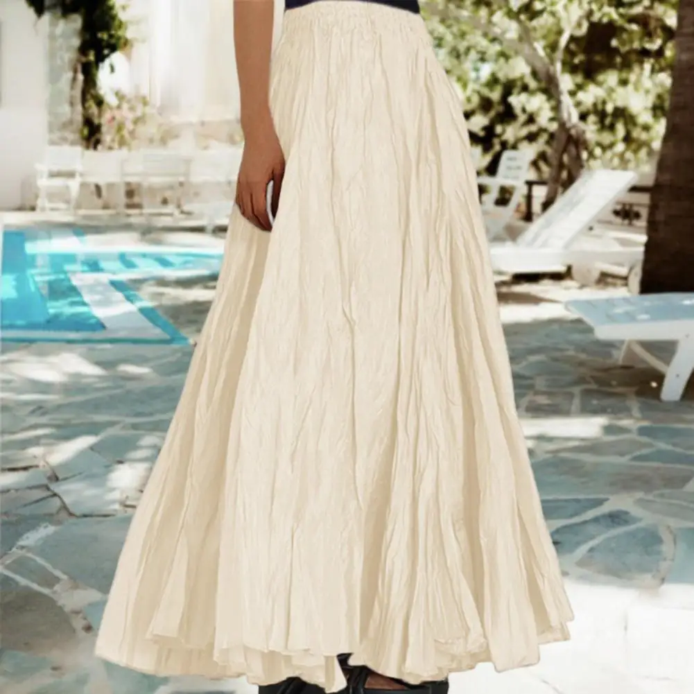 

Pleated Skirt Elegant Women's High Waist Pleated Maxi Skirt with A-line Design Large Hem Ankle-length Solid Color Skirt for Work