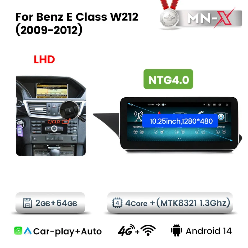 Navifly Android 14 Autoradio Voor Mercedes Benz E Klasse W212 E200 E230 E260 S212 Multimedia Speler Draadloze Carplay Dsp Bt