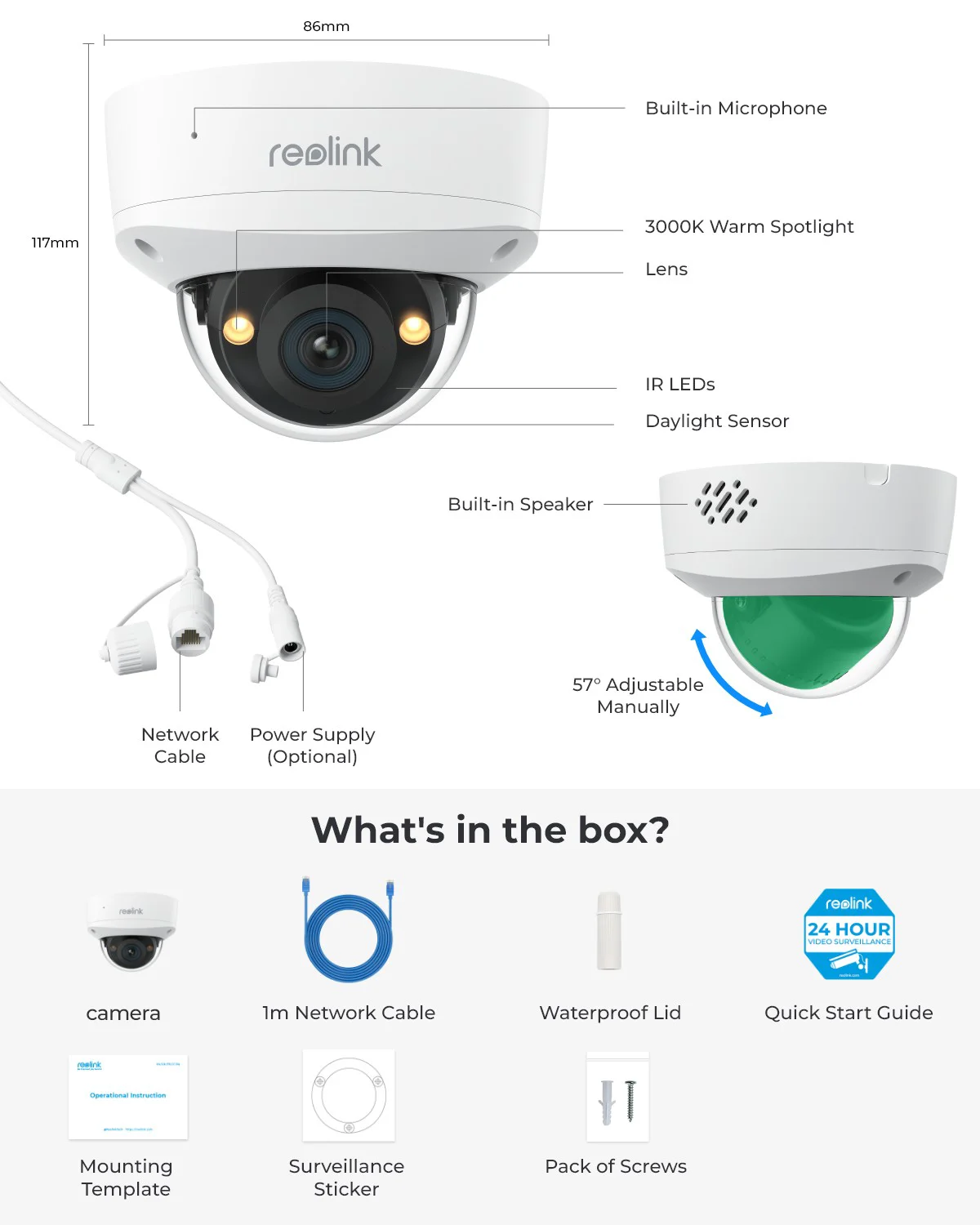 Reolink-cámara de seguridad PoE IK10 de 12MP, videocámara de seguridad a prueba de vandalismo, lente de 2,8mm, gran angular de 145 °, visión nocturna a Color, domo IP, IP67, resistente a la intemperie