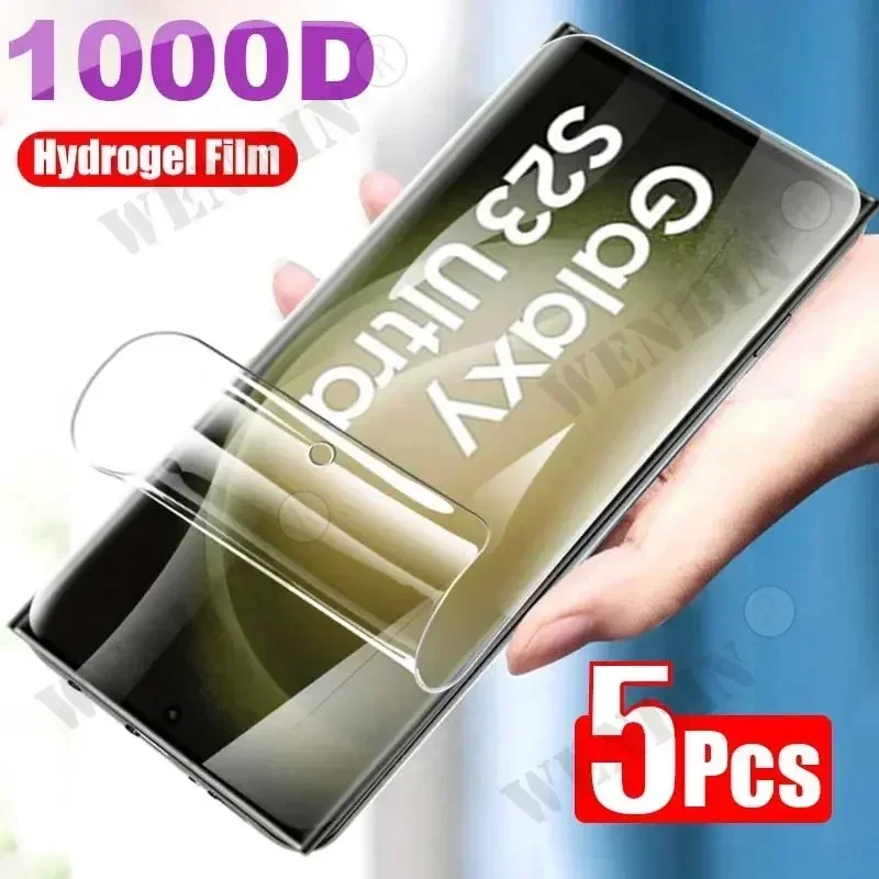 5Pcs Hydrogel Film For Samsung S25 S24 Ultra S23 S22 Ultra Plus FE Full Cover Screen Protector For Samsung A56 A36 A15 A16 5G