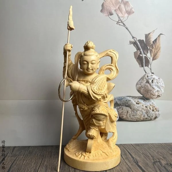 

Boxwood Carved Hot Wheels Statue of The Three Princes of Nezha Home Furnishing Car Decoration