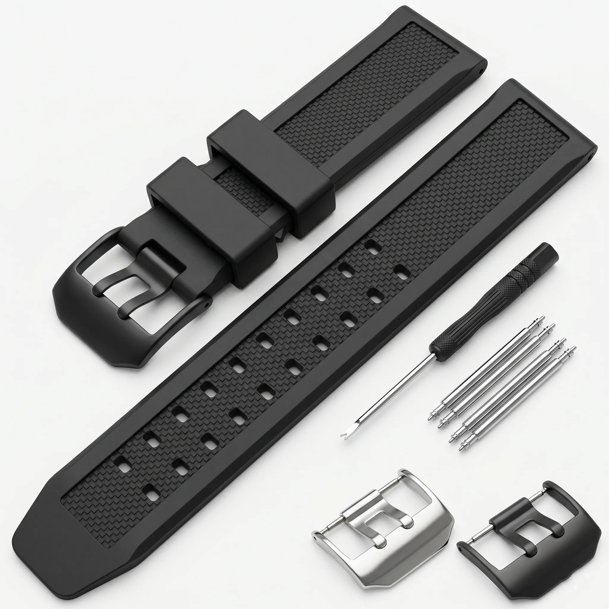 Men Rubber Watch Band Black 23mm Sport Waterproof Silicone Strap Stainless Steel Metal Buckle For Lumi Accessories