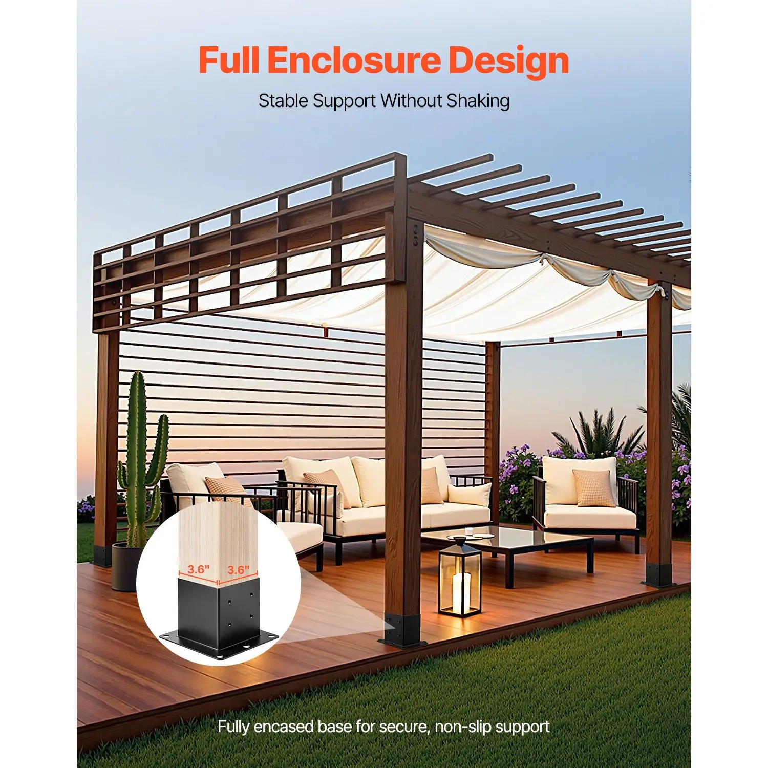 4x4 Post Base 4 Pcs, Inner Size 3.6x3.6 inch / 92x92 mm Brackets, Heavy Duty Carbon Steel Decking, Wood for Pavilion Railing