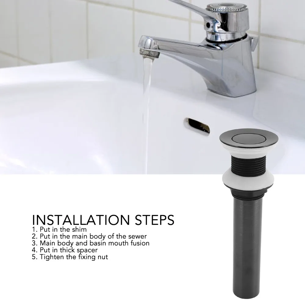 Stylish Matte Black Sink Drain Without Overflow Brass Material Sink Stopper Large Cap Basin Sink Drain Bathroom Basin