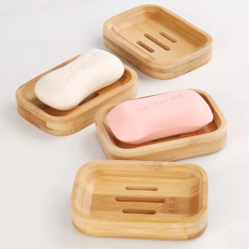 Portable Wooden Natural Bamboo Soap Dishes Tray Holder Storage Soap Rack Plate Container Bathroom Accessories Storage Organizer