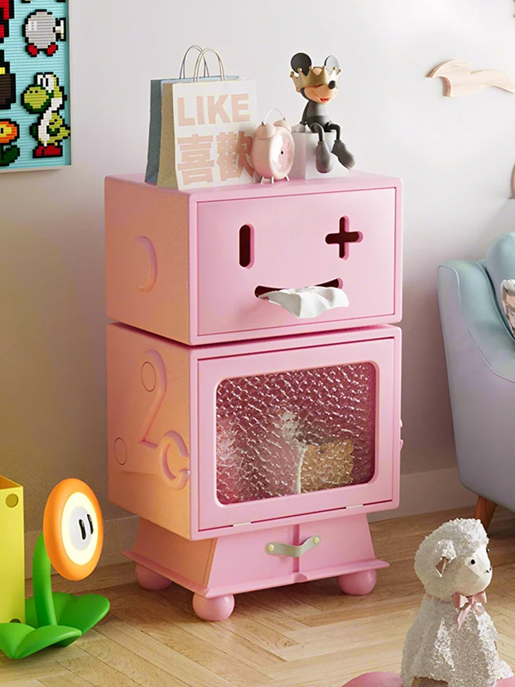 جانب روبوت لطيف وردي، عدد قليل من خزانة جانبية للأريكة، طاولة بجانب السرير، صندوق مناديل إبداعي #3