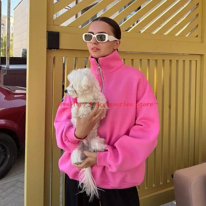 النساء طويل الأكمام نصف سحاب أعلى من قذائف قميص قميص أنيقة فضفاضة قمم السحب الفضفاضة #4