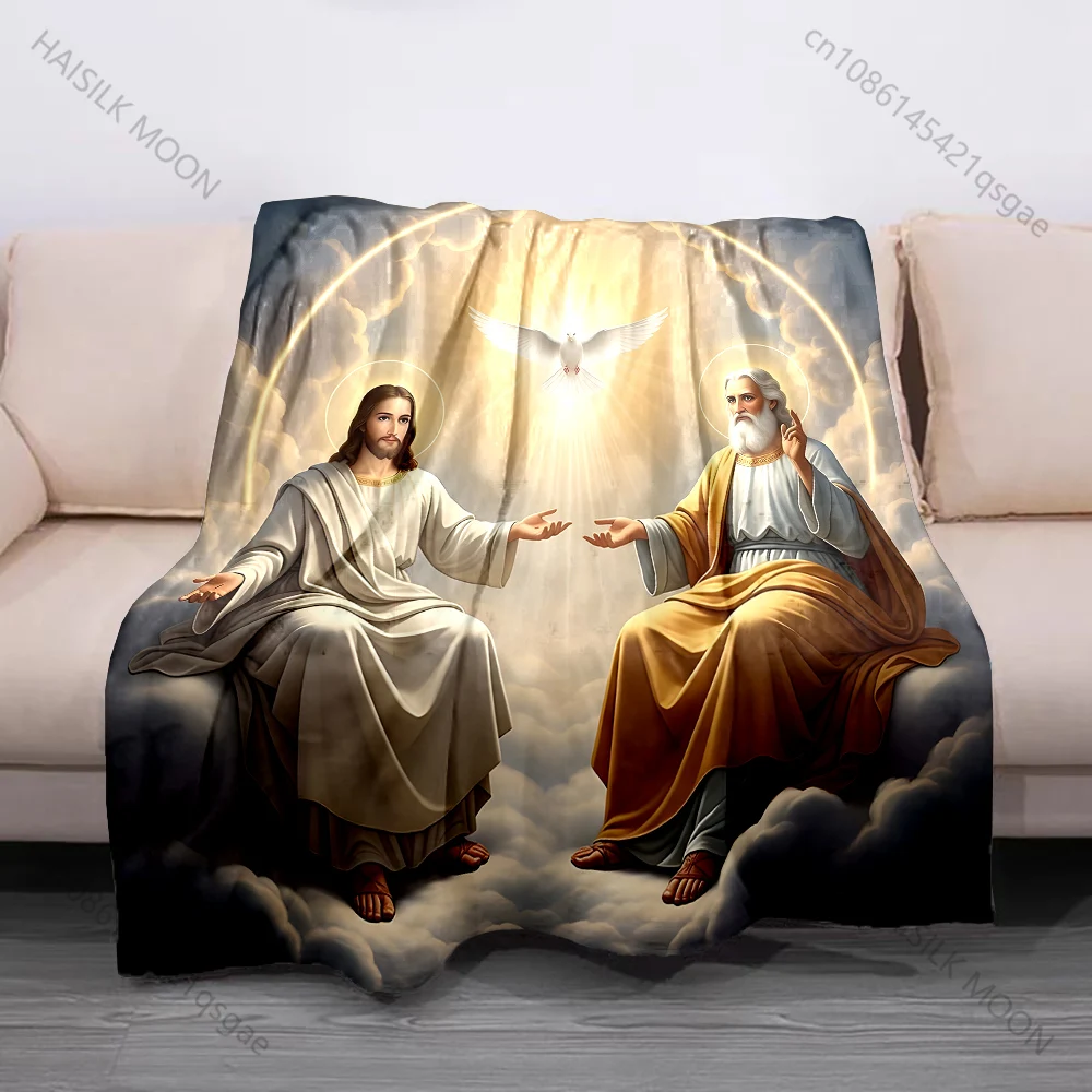 1PC Saints and dove with radiance Print Believer Pray blanket Warm soft flannel material suitable for all seasons luxurious gift