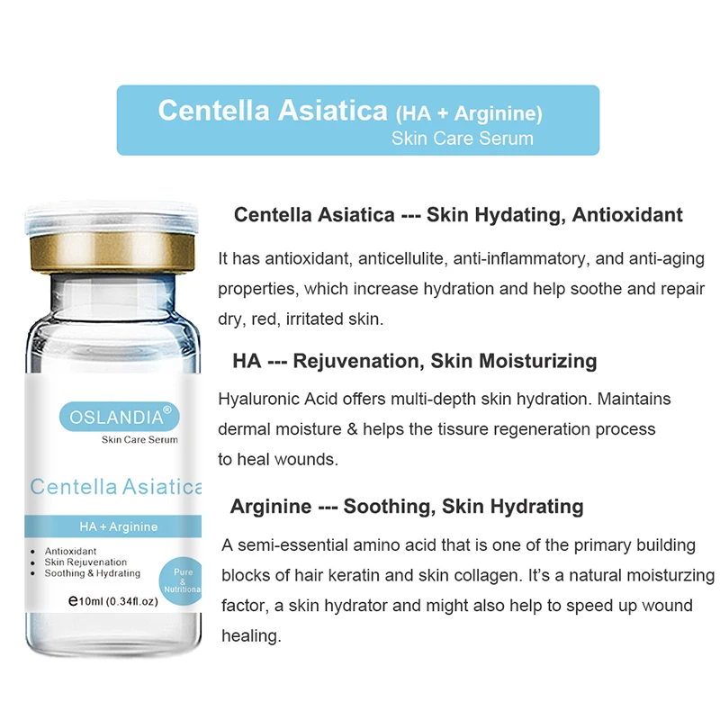 Oslandia Centella Asiatica HA Arginine Skin Care Hydrating Facial Serum Rejuvenation Antioxidant Face Essence 10mlx12 Vials/Box