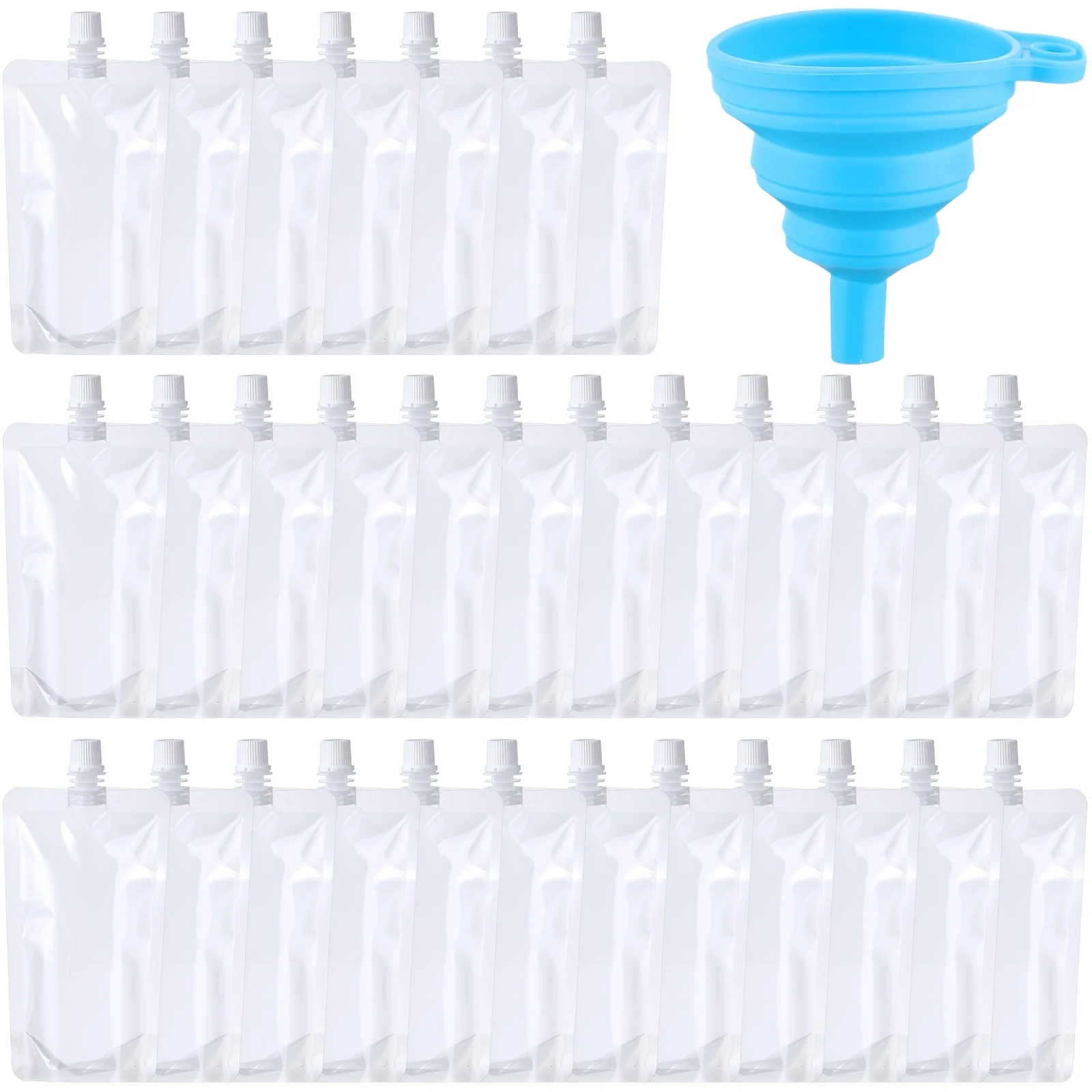 

250pcs Plastic Liquid Pouch Reusable Juice Pouches Travel Water Pouch Leak Proof Bags Bulk with Collapsible Silicone Funnel for Travel Outdoor (16oz)