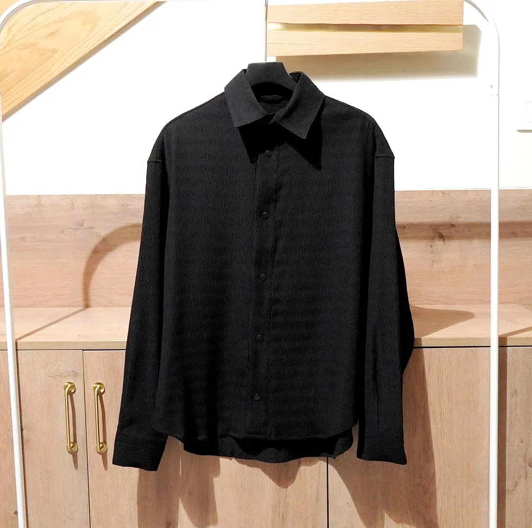 

European and American Fashion Men's Textured Pleated Drape Long-Sleeved Shirt Quick-Drying Loose Shirt