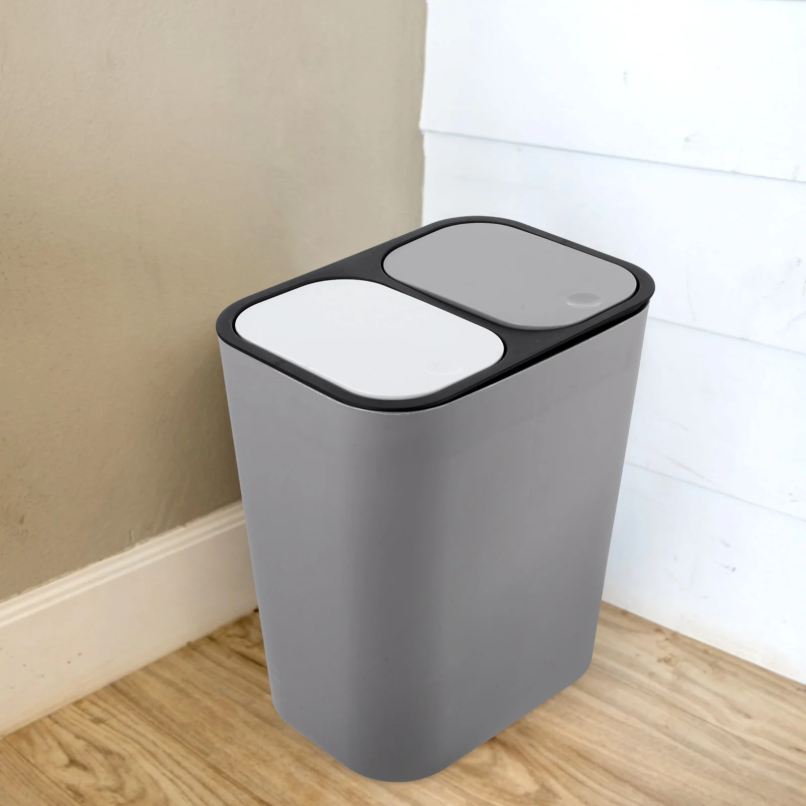 Garbage Can Waste Container Rubbish Storage Bin Two Compartment Trash 2 Bucket Split Office