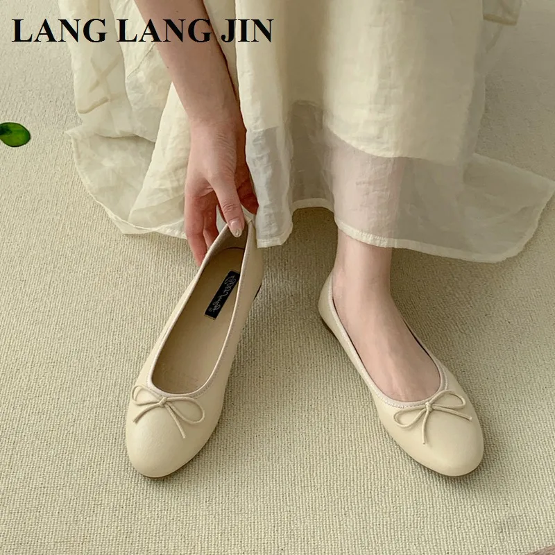 2023 Fashion Women Flats Ballet Shoes Round Toe Soft Moccasins Flat Ballerinas Shallow Bow Knot Female Casual Loafers Size 35-40