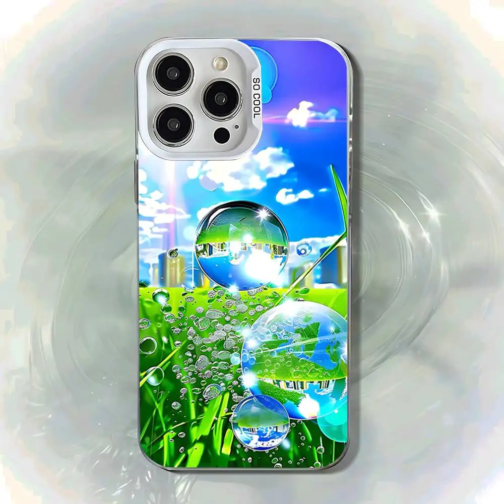 Funda de teléfono Frutiger Aero estilo azul para iPhone 17,16,13,12,X,11,15,14,Pro,Max,Plus,SE4,Air,Mini blanco IMD HD mate