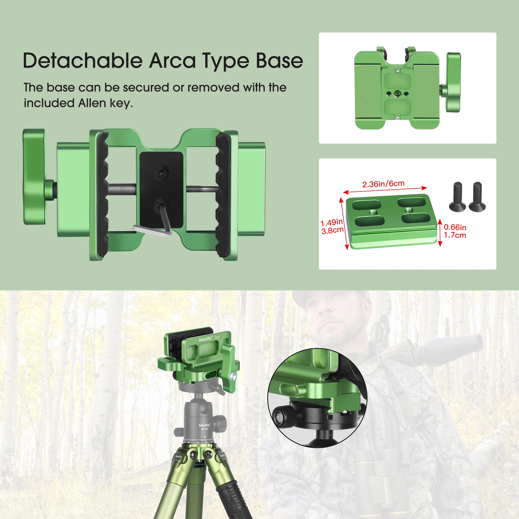 Manbily U-3 Shooting Rifle Clamp Saddle Clip Adapter For Outdoor Hunting Tripods Arca Swiss Aluminium