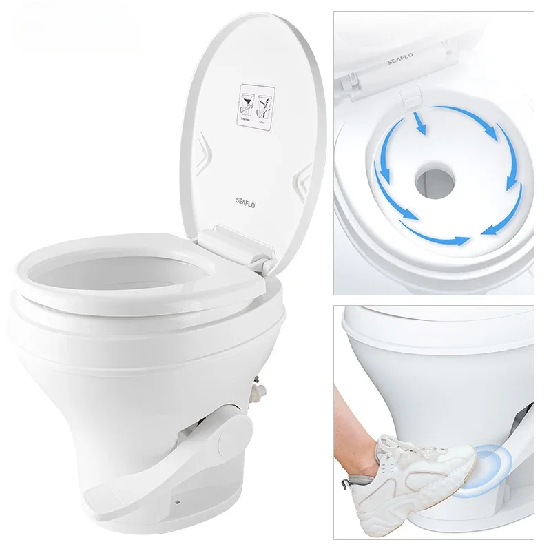 Caravan Toilet,RV Toilet One-piece Plastic Foot-operated Outdoor Portable Camping Caravan Camper Motorhome Trailer Accessories