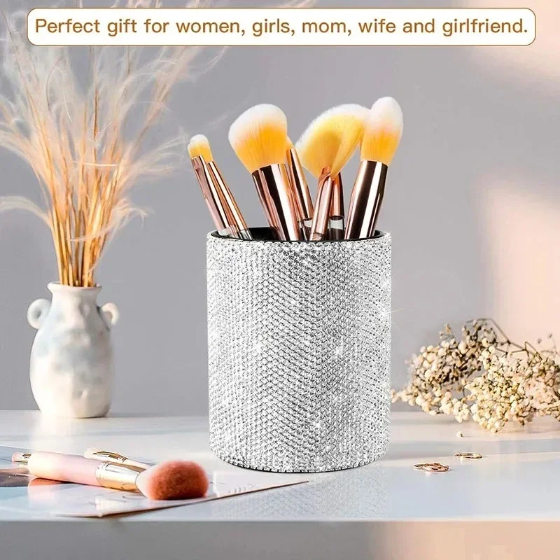 Luxury Sparkling Rhinestone Nail Storage Box Large Capacity Makeup Brush Pen Holder Desktop Nail Pens Stand Display Organizer