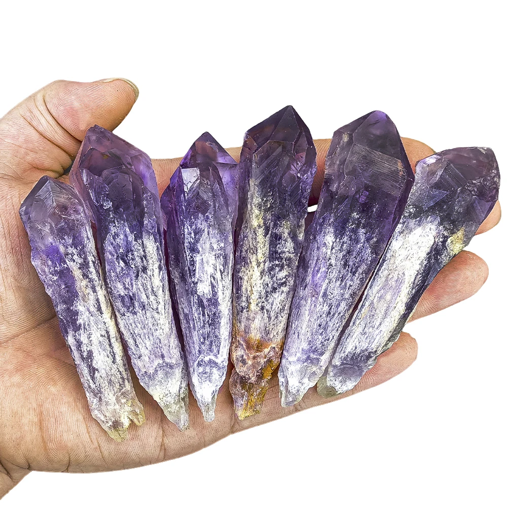

Natural Raw Amethyst Single Terminated Cluster Point Wand 6pcs Healing Crystal Scepter with Positive Energy Stone for Home Decor