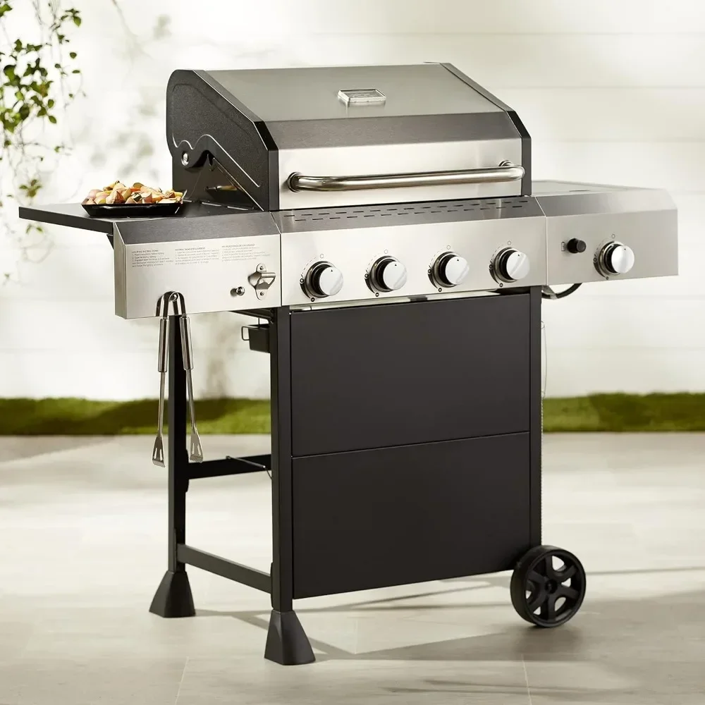 BBQ Grill，Electronic ignition system for quick, simple starts，fixed shelves，Freestanding Gas Grill with Side Burner, BBQ Grills