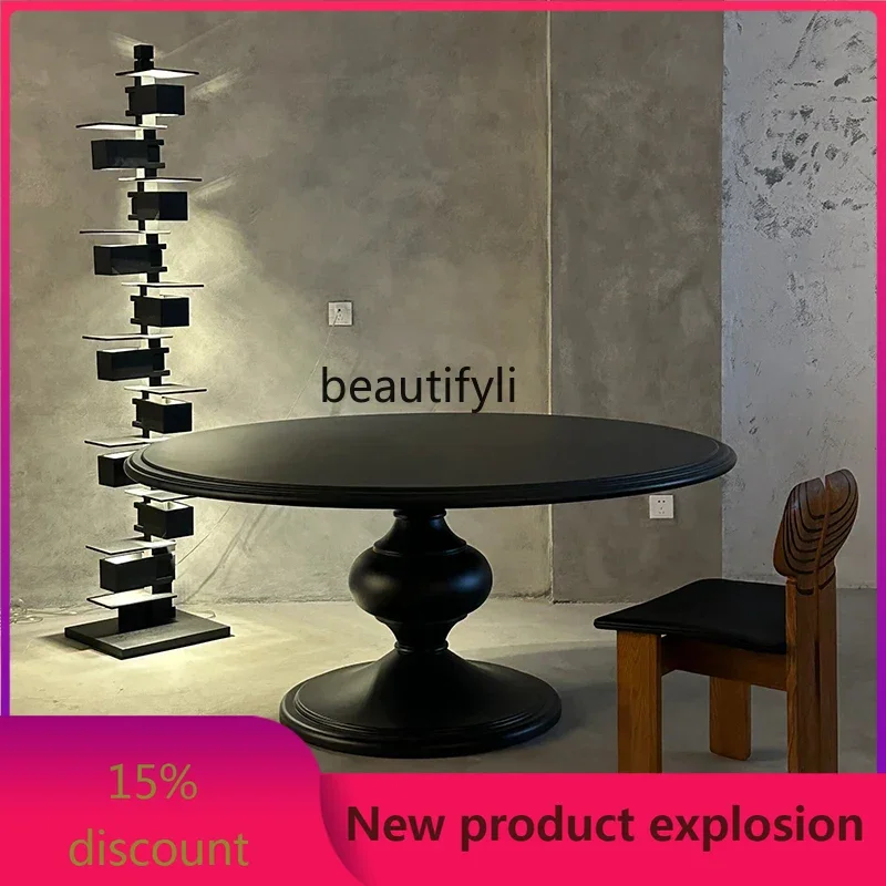 

Q132 French retro solid wood high-end medium and ancient style dining table designer retro home round dining table