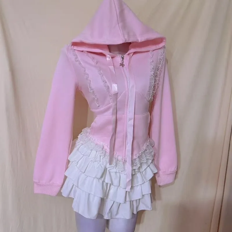 

Милая розовая толстовка на молнии с капюшоном, весенне-осенняя новинка, одежда в стиле кавай, корейская мода для девушек, женская одежда, омолаживающие топы в стиле Y2K