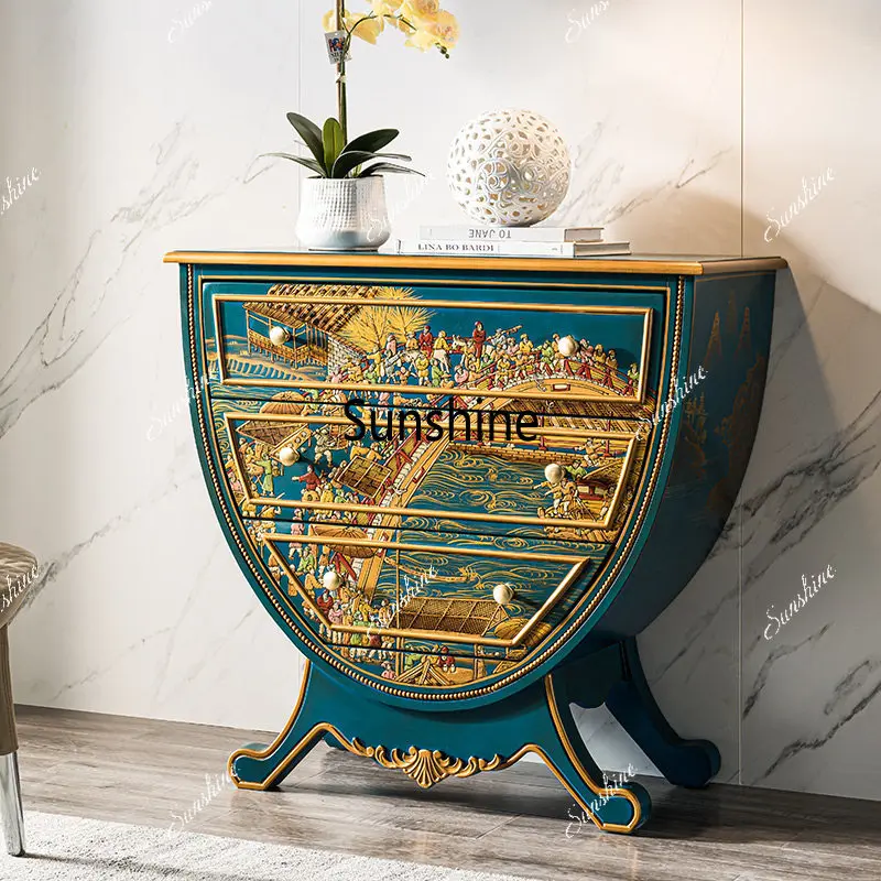 

American storage chest, retro style living room, three-bucket cabinet, porch cabinet