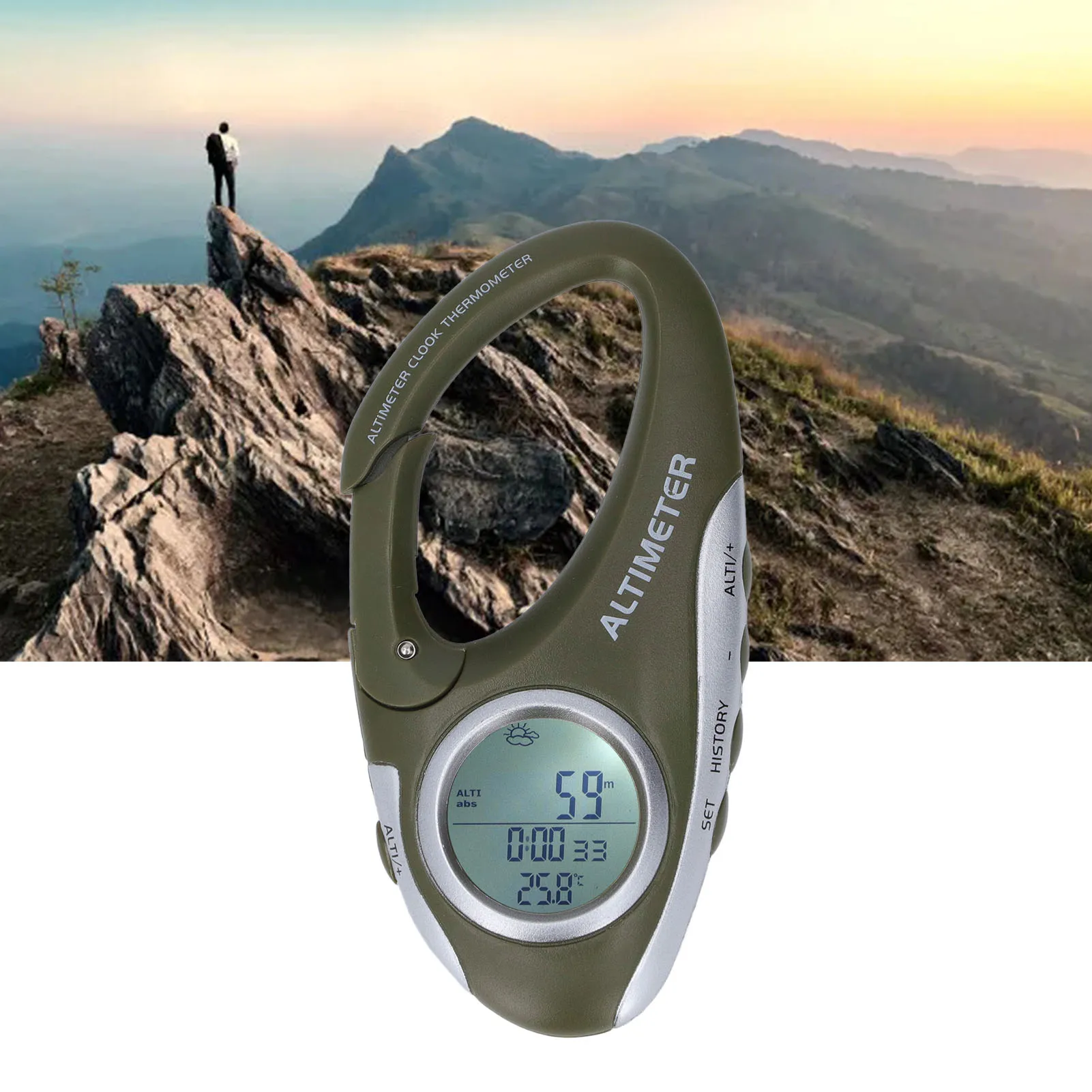 

Digital Altimeter Barometer Sensitive Backlight Simple Digital Altimeter Hook Type Easy To Carry for Climbing