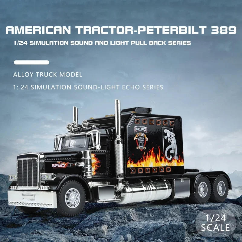 1/24 American tractor-Peterbilt 389 Metal Diecast Alloy Car Collection Ornaments Sound & Light Toys Christmas Present Boys Gifts