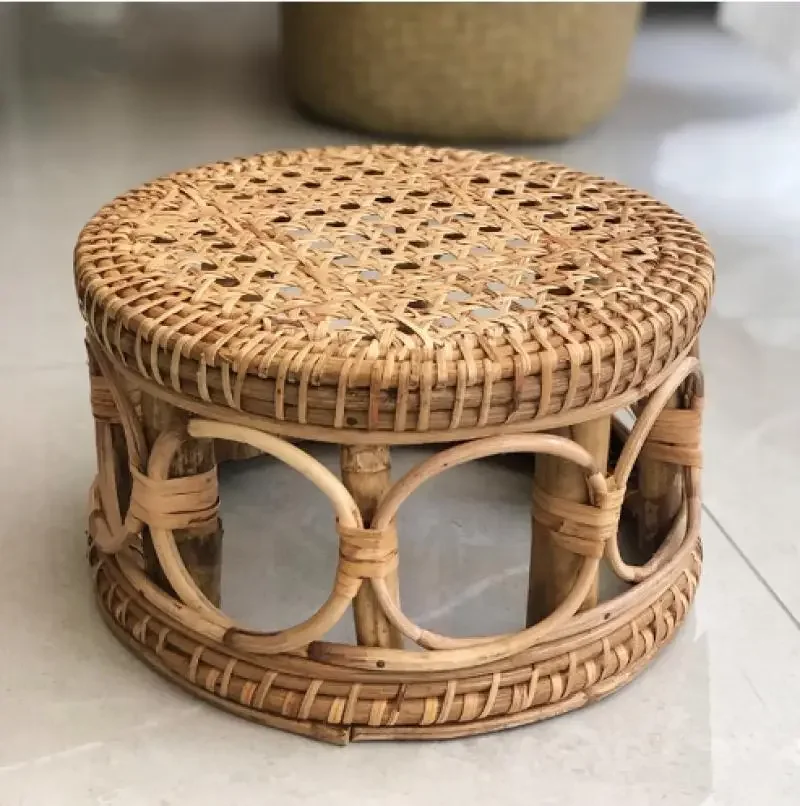 

1Pc Rattan Weaving Small Stool Home Living Room Exquisite Low Stool Chinese Style Retro Simple Creative Children Stool