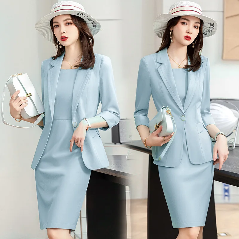 Women Dresss Suits Spring Summer Blazers with Tops and Dress Professional Business Office Work Wear OL Styles Ladies Office Set