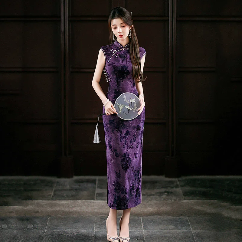 

Purple Sleeveless Chinese Style New Chinese Long Cheongsam Improvement for Young 2025 New Women Retro Slimming Qipao