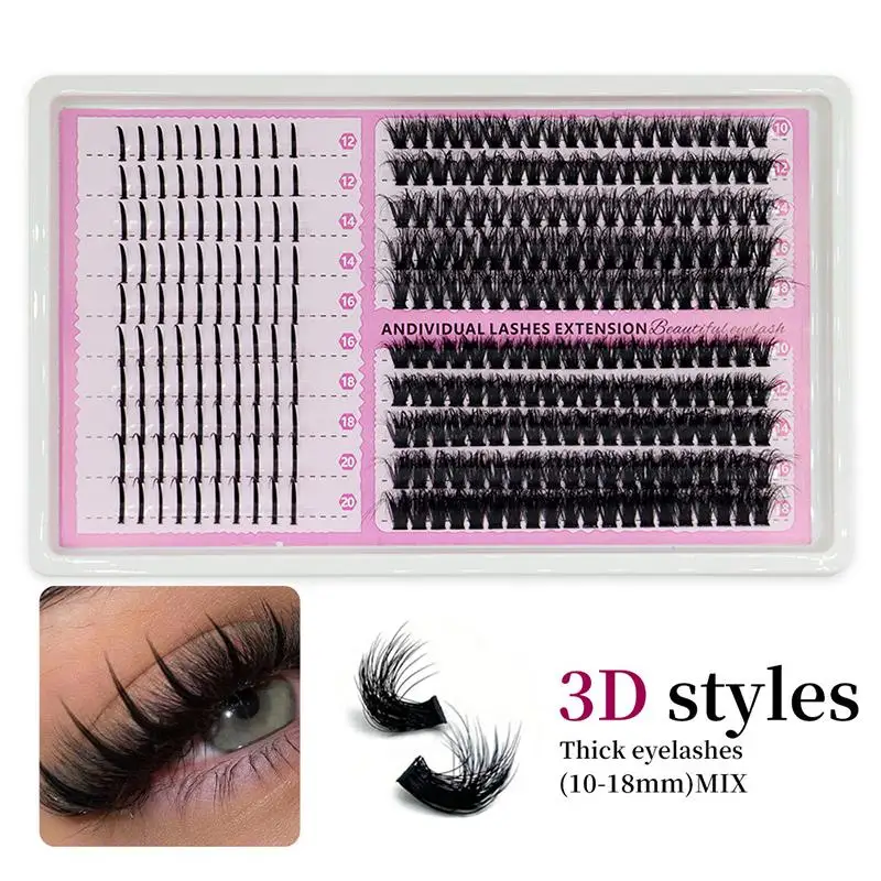 Pestañas Postizas en Racimo para Volumen, Pestañas Inteligentes DIY, Rizador de Pestañas, Extensión de Pestañas, Racimo de Pestañas + Base + Puntas