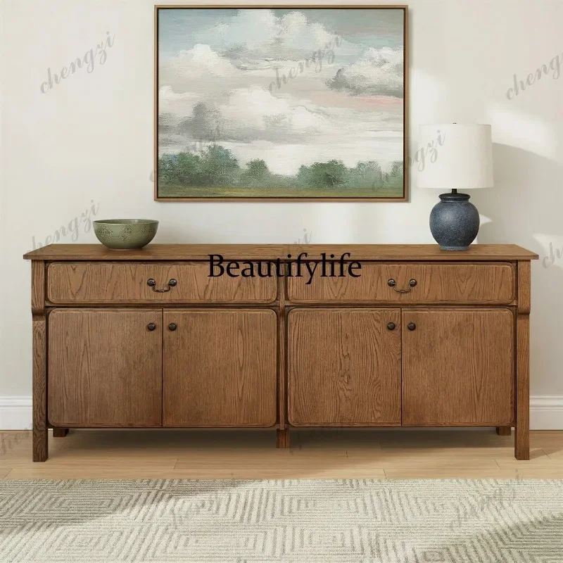 M182 French retro solid wood dining side cabinet American living room TV locker porch storage cabinet