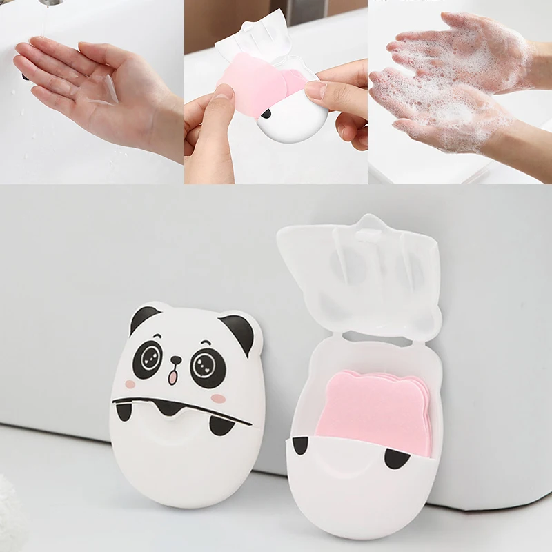 

Disposable Soap Flakes 50PCS Soap Slice Hand Washing Soap Sheets Portable Traveling Soap Paper Mini Panda Shape Soap Flake