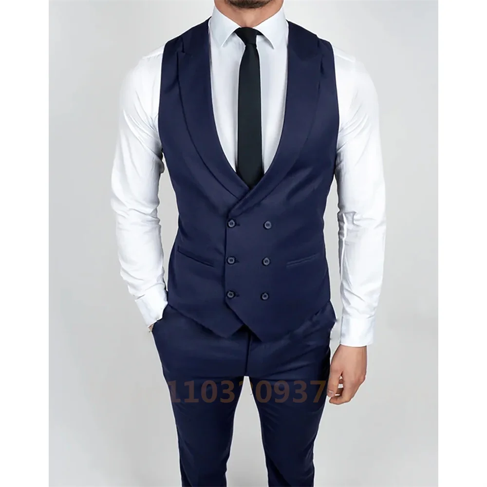 Navy Blue 2024 Men Suits Slim Fit 3 Pieces Best Men Wear Wedding Business Groom Tuxedos Blazer+Vest+Pants Costume Homme