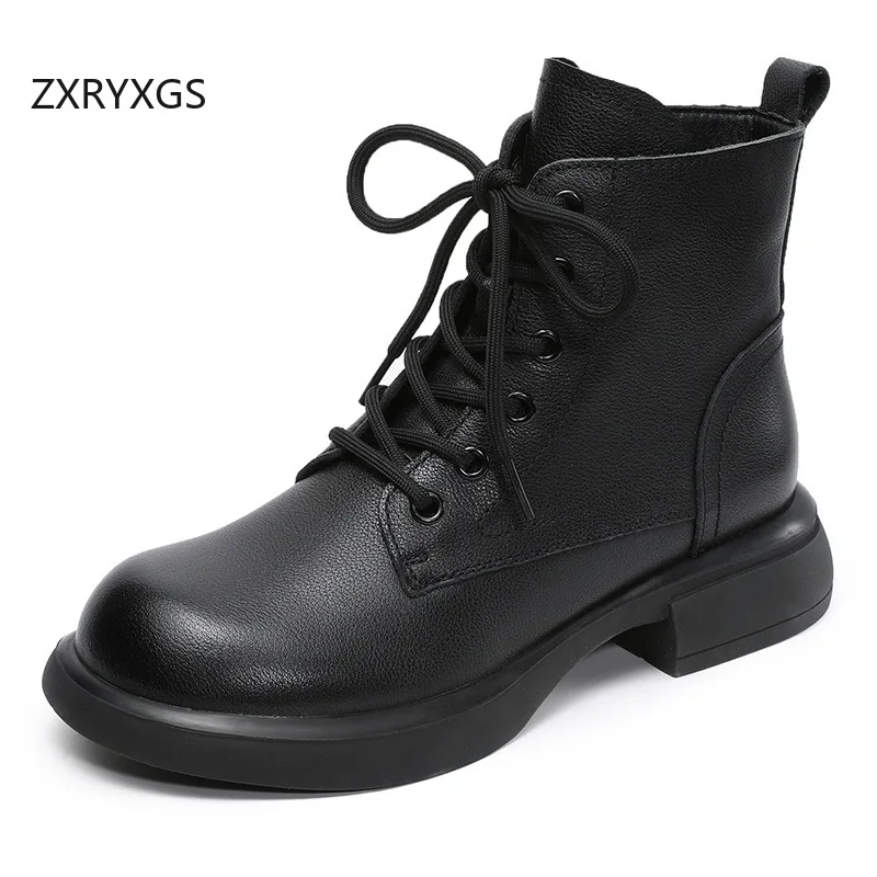 

ZXRYXGS British Style Premium Genuine Leather Boots Single Shoes Woman Trendy Boots Comfortable Elegant Warm Winter Boots 2025