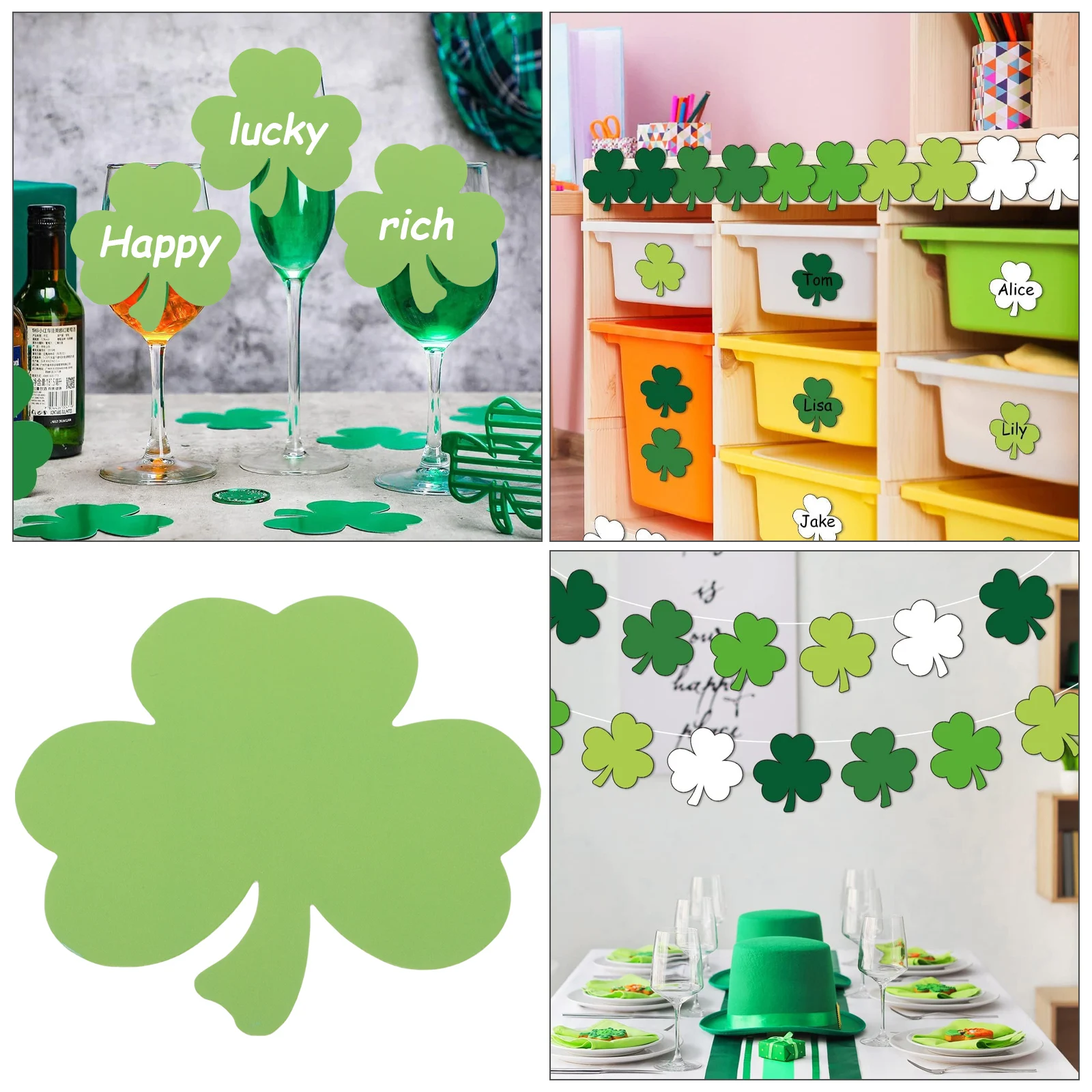 

40 Sheets Green Clover Cards with 60 Adhesive Dots Leaf Shaped Paper Cutouts for Crafts Classroom Accessories Decorative Wall