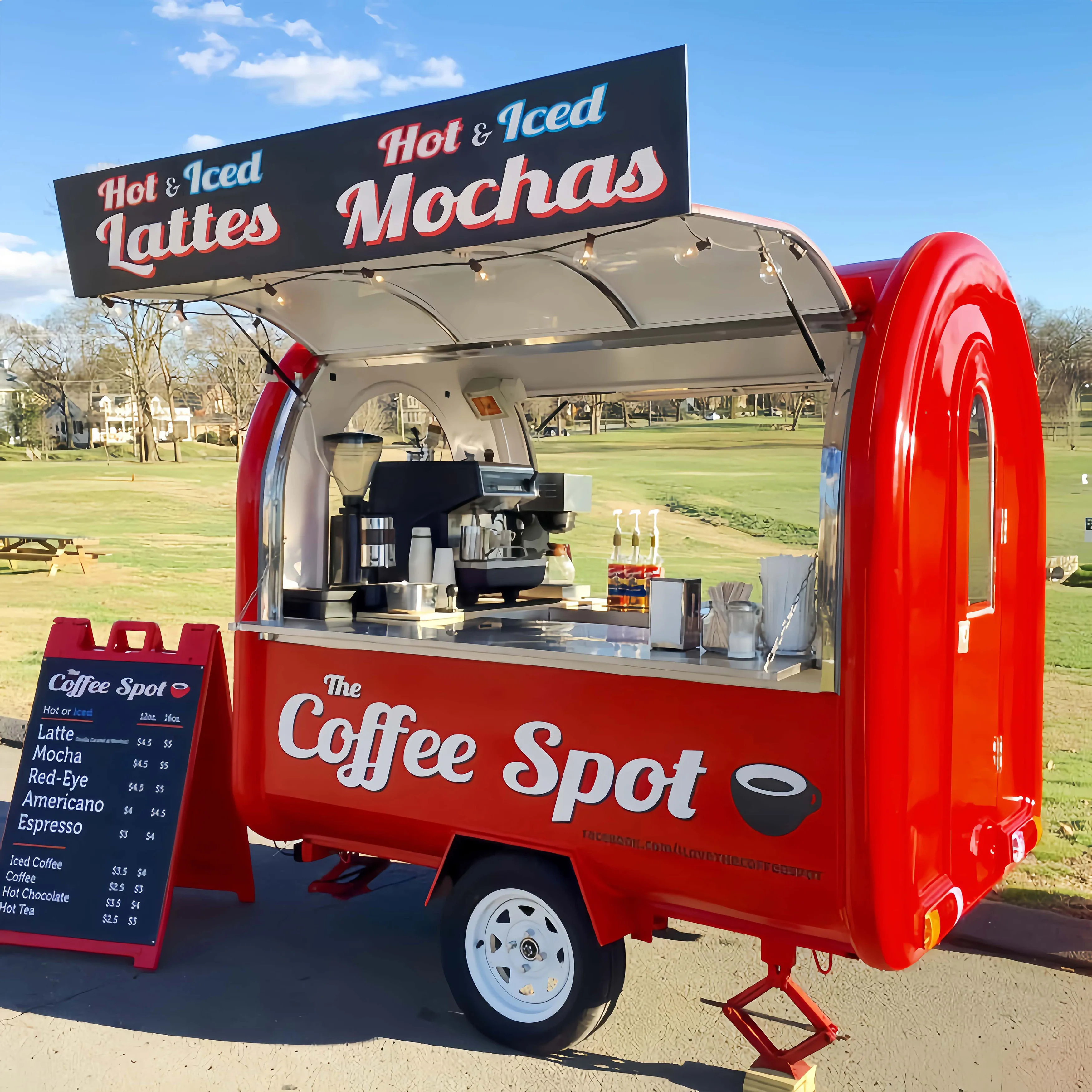 

Portable Food Truck Trailer for Sale Mobile Pizza Fast Food Trucks with Full Kitchen Commercial Round Food Cart