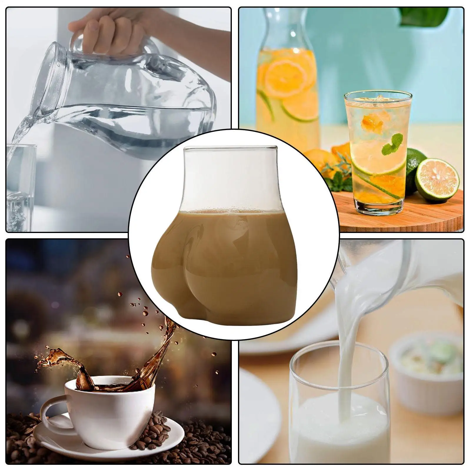 الإبداعية بعقب على شكل القدح مضحك بعقب القهوة القدح سميكة واضحة البورسليكات الزجاج الجسم الحمار كوب الحليب كوب ماء للبالغين هدية